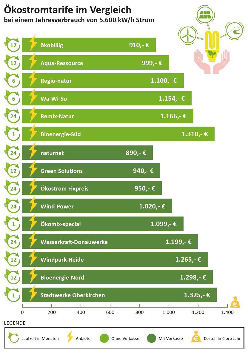 A green diagram about ecologically electricity and their cost
