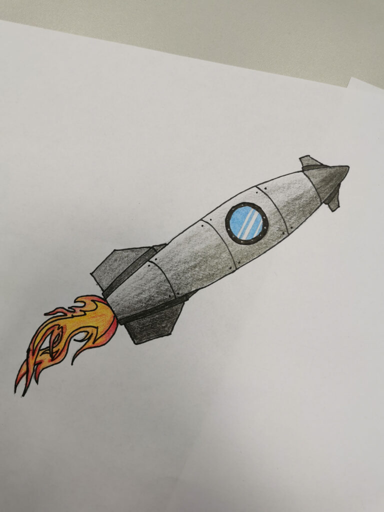 Hand drawn rocket which was digitalized later