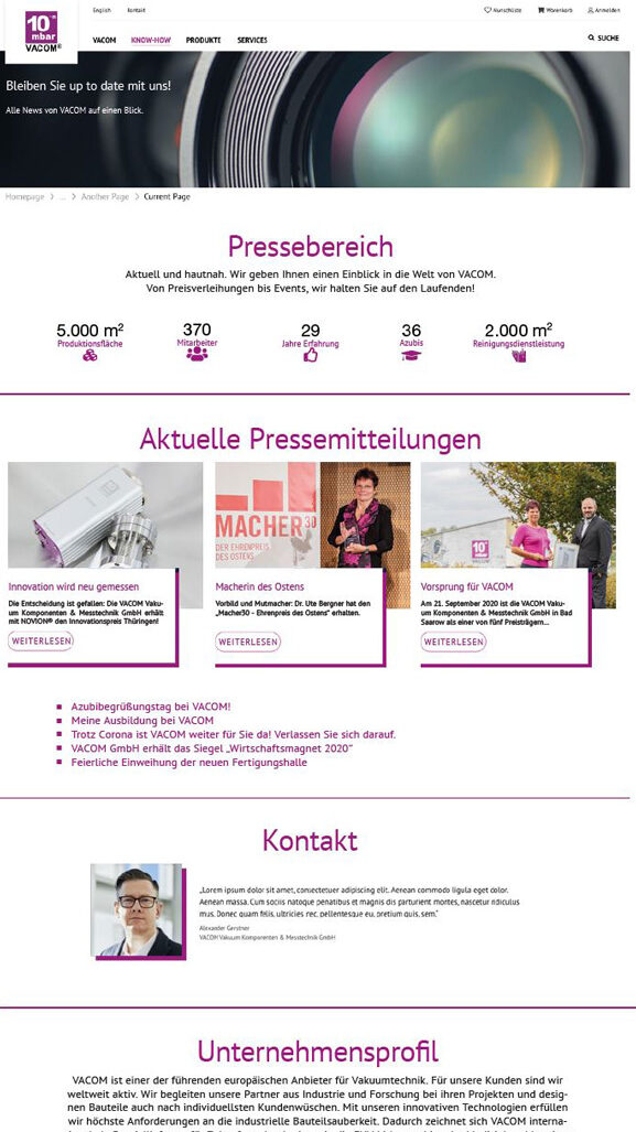 Mock Up VACOM Press website 2020